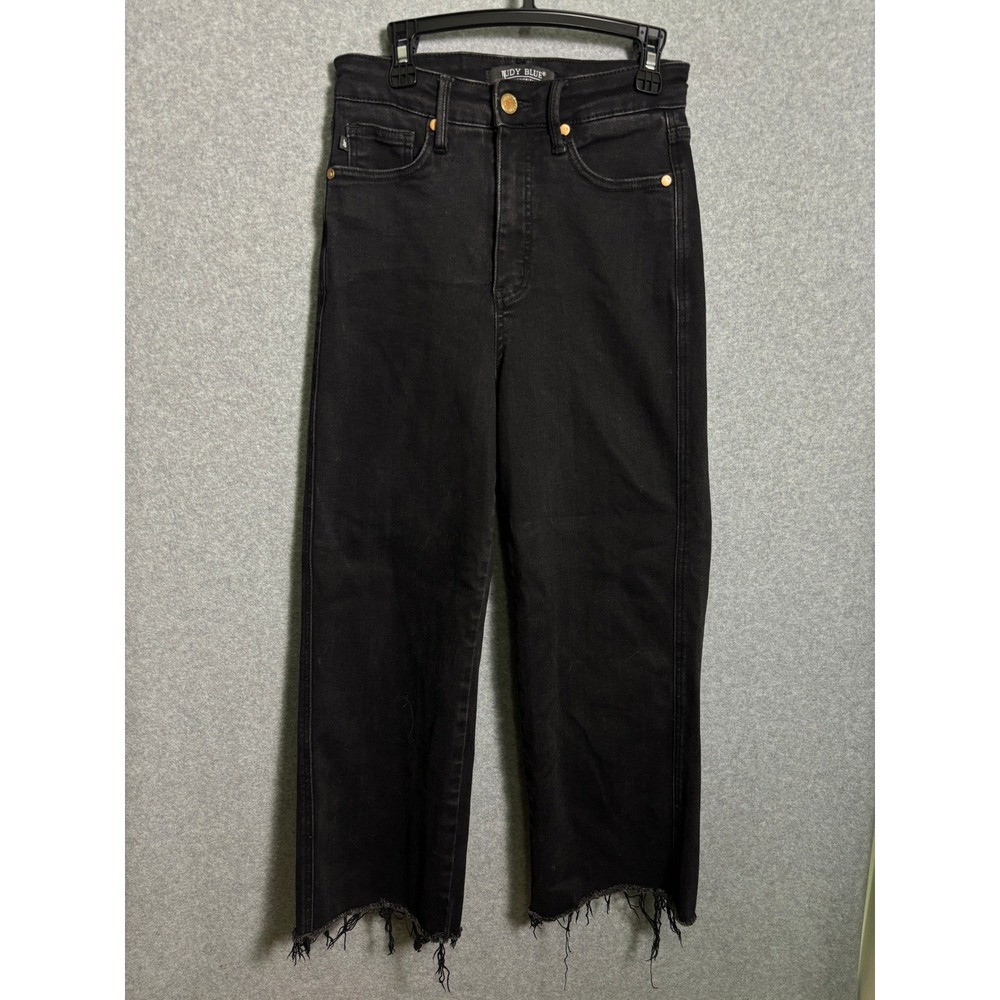 Judy Blue Wide Leg Crop Jeans Black Raw Hem High Rise Women's Size 3/26
